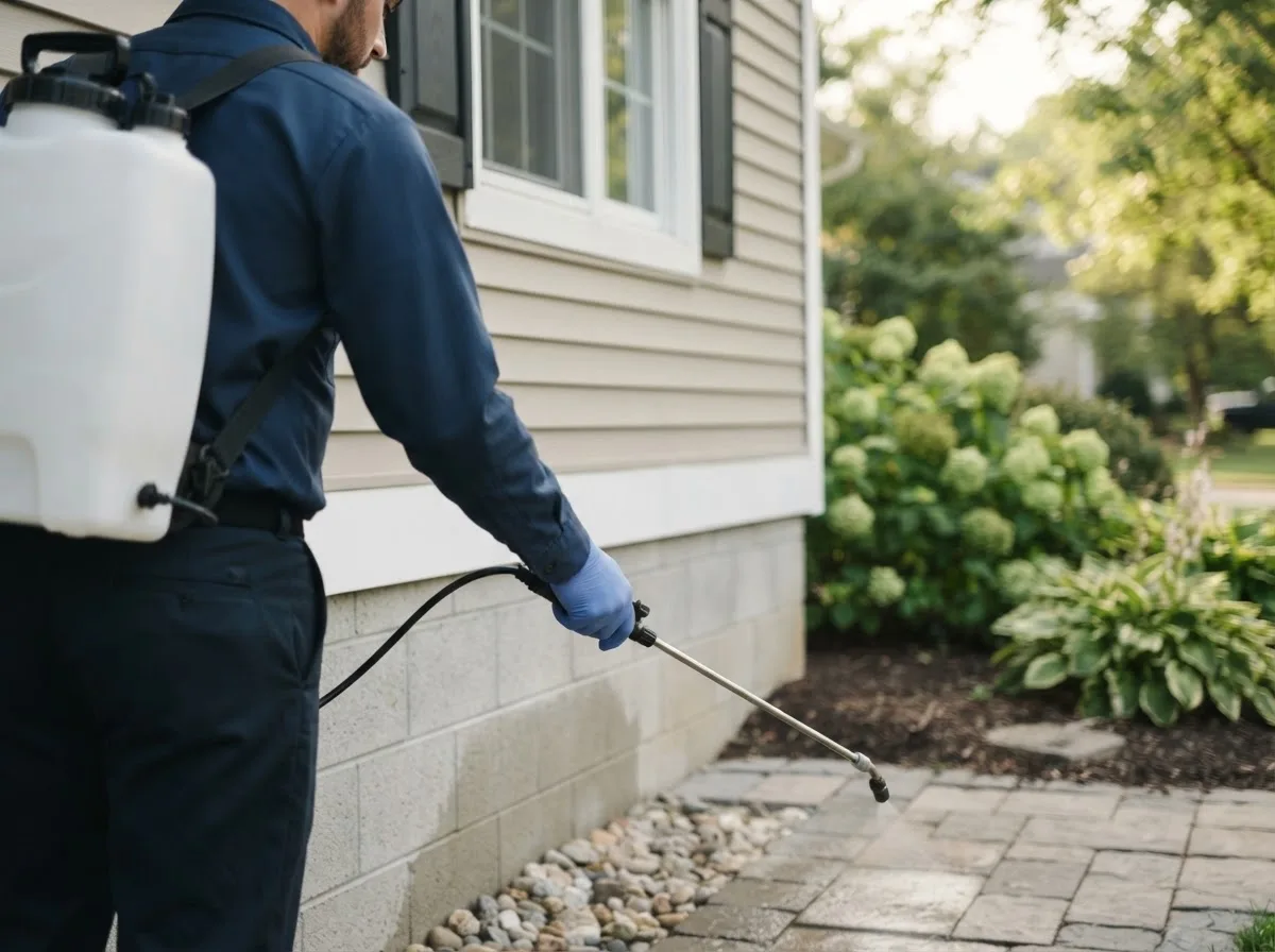 Pest control technician inspecting a home in Elmore, MN